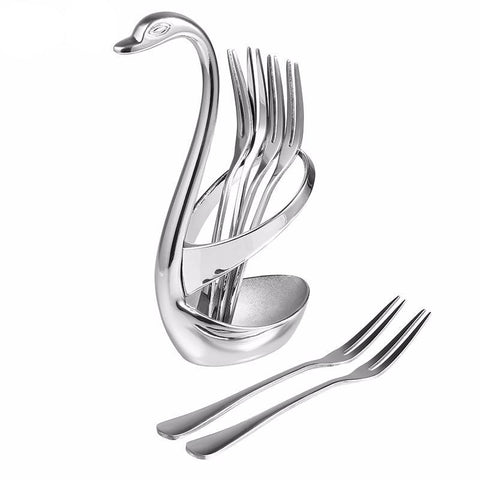Luxury Swan Forks and Scoop Holder