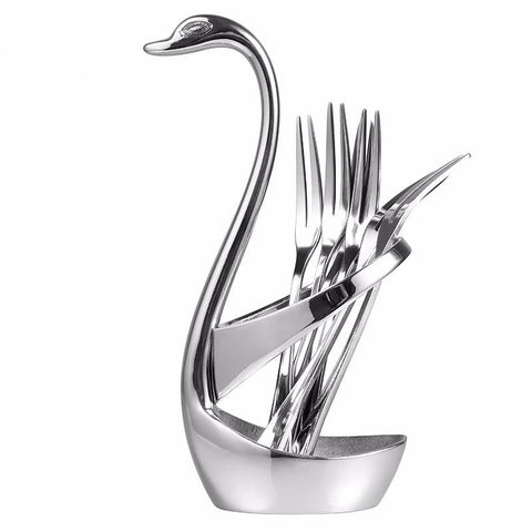 Luxury Swan Forks and Scoop Holder