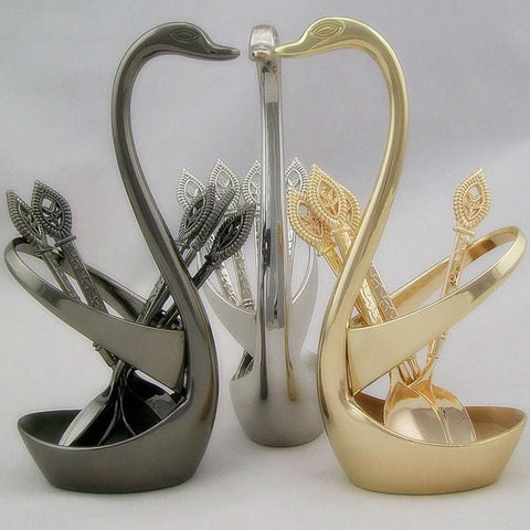 Luxury Swan Forks and Scoop Holder