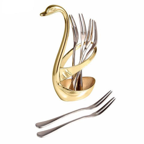 Luxury Swan Forks and Scoop Holder